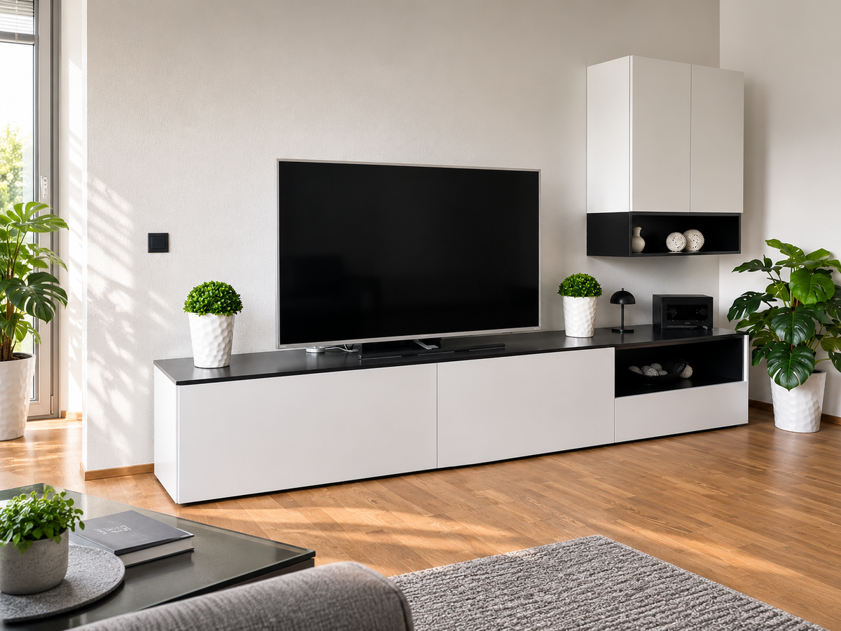 Wohnzimmer in Essen: TV-Zone mit Kettnaker CASE neu geordnet