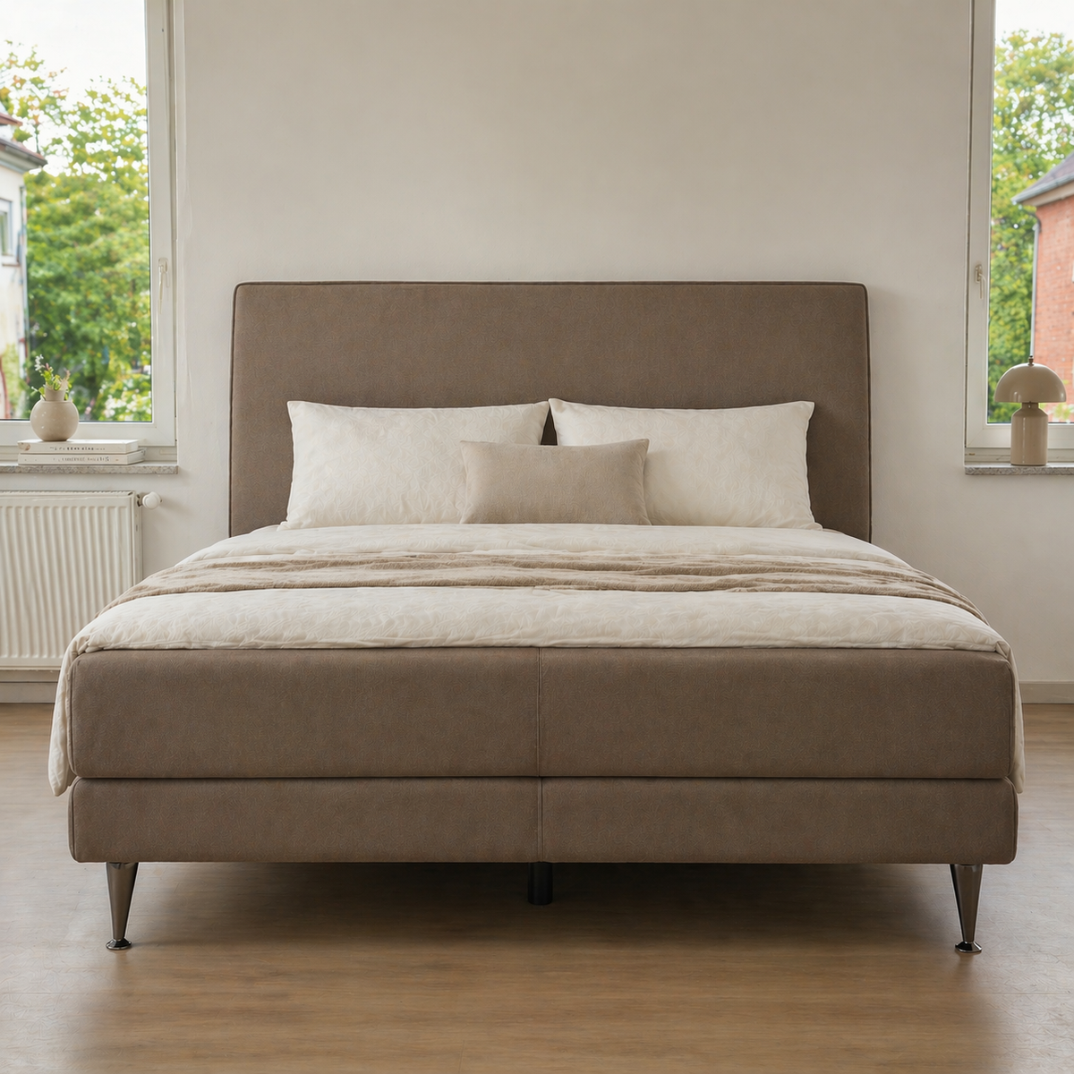 DELUX Boxspringbett 200 × 200 cm mit gepolstertem Kopfteil