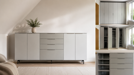 Projekt in Herten: Stauraumlösungen im Schlafzimmer mit Kleiderschrank und Sideboard unter der Dachschräge
