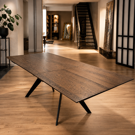 WILLISAU CAPRi Ausziehtisch mit schwarzem Metallgestell und Funktionsschiene