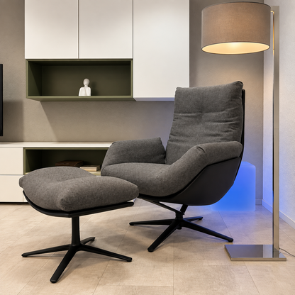 COR Cordia Lounge Sessel mit Hocker in Grau und Schwarz