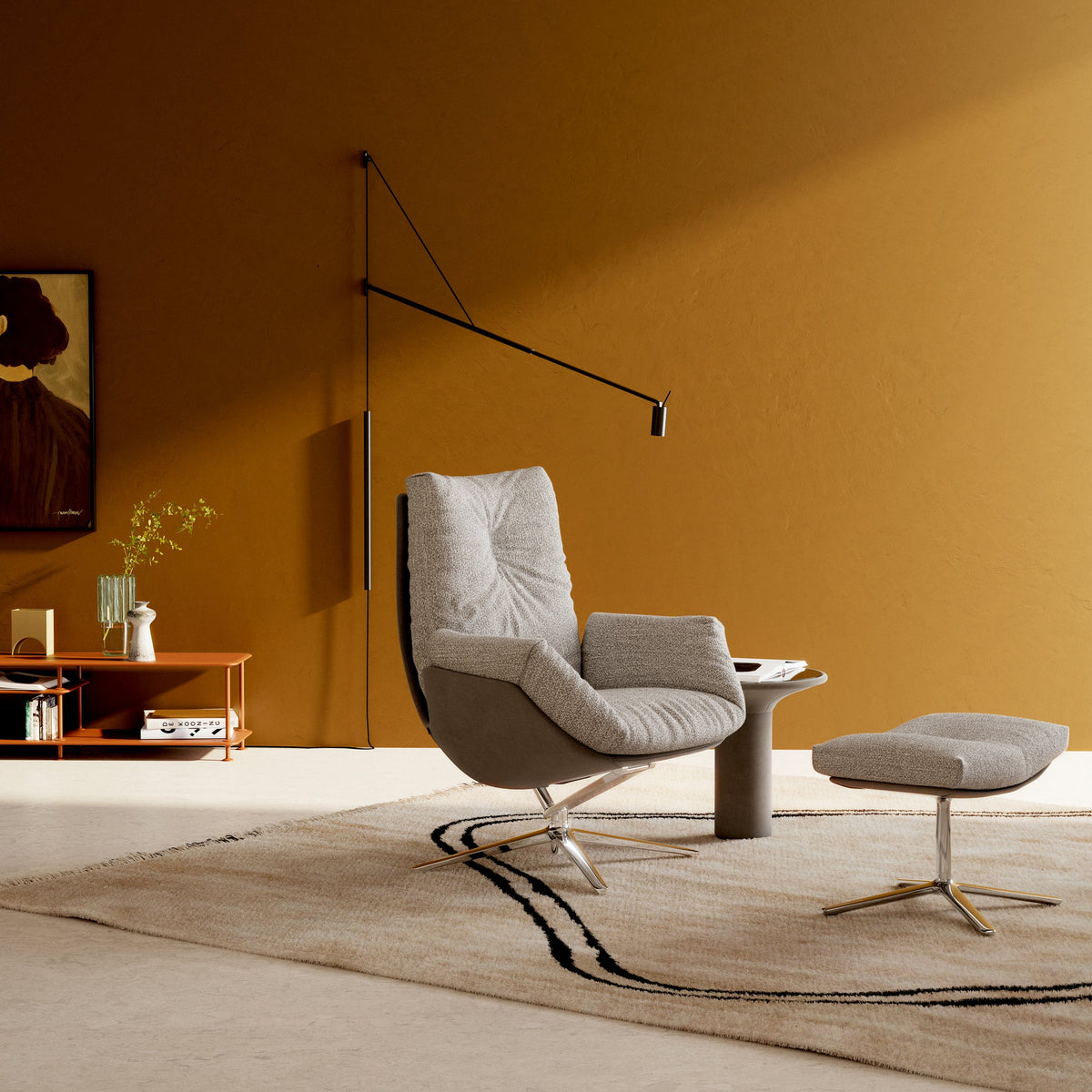 COR Cordia Lounge Sessel mit Hocker in Grau und Schwarz