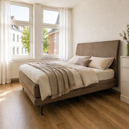 DELUX Boxspringbett 200 × 200 cm mit zwei Matratzen und durchgehendem Airlux-Topper