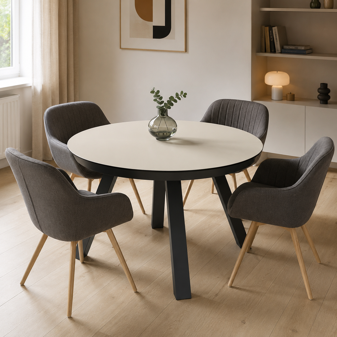 Mobliberica ESLA Ausziehtisch von Ø 125 cm auf 165 × 125 cm
