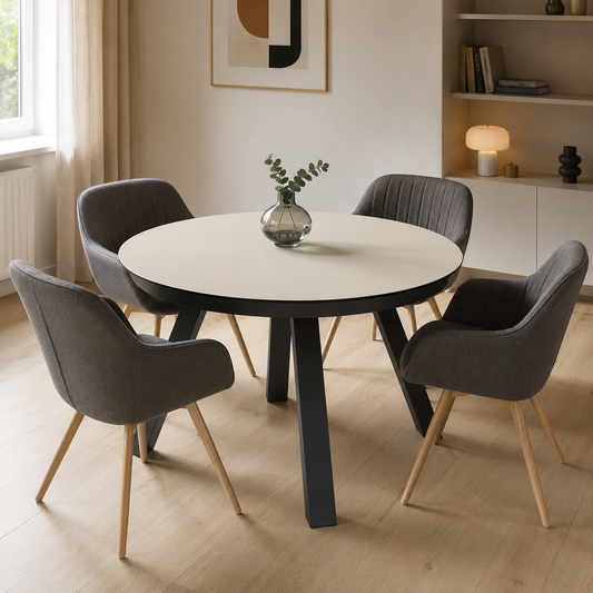 ESLA Ausziehtisch von Ø 125 cm auf 165 × 125 cm