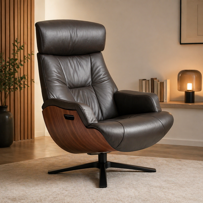 Conform FRIEND Sessel mit Lederbezug, Holzschale und drehbarem Metallgestell
