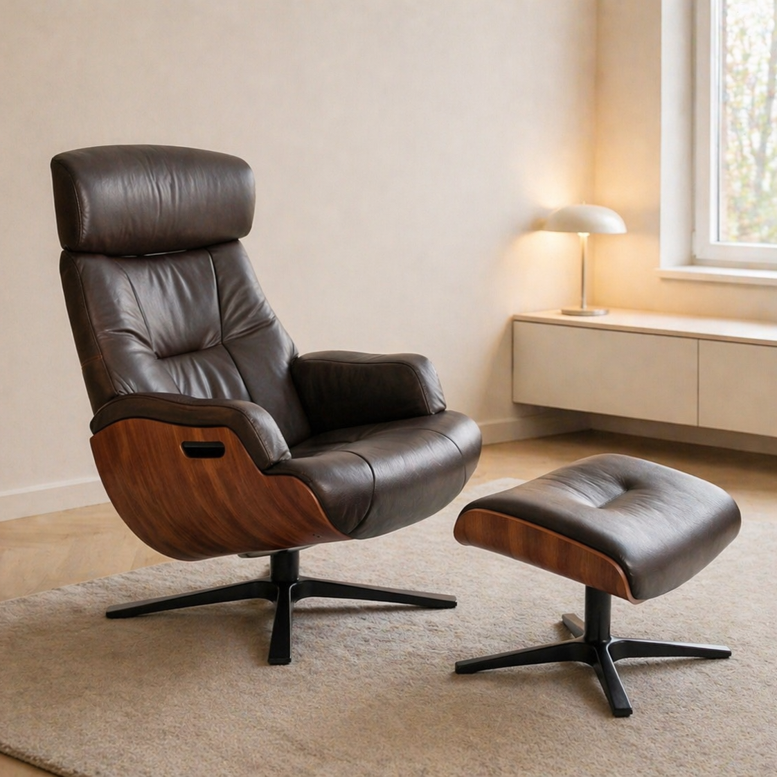 Conform FRIEND Sessel mit Leder und drehbarem Metallgestell
