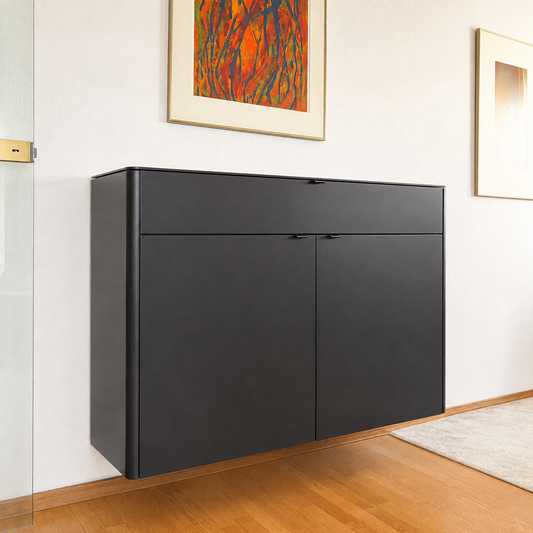 Sudbrock GOYA Hängesideboard in Cosmos-Schwarz, geschlossene 3/4-Gesamtansicht