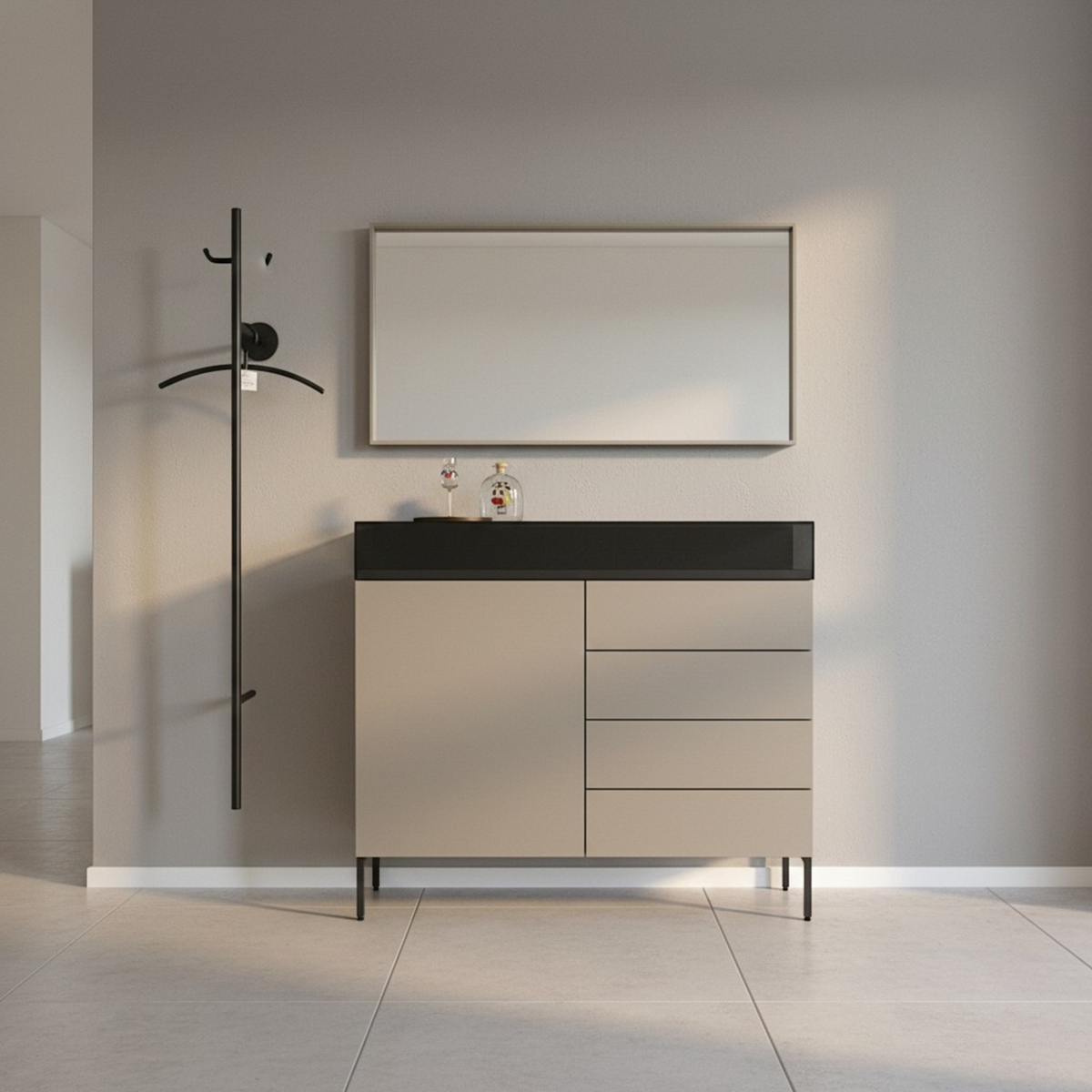 Sudbrock KAYA Dielenkombination mit Stauraum, Ablagen und schwarzen Metall-Details