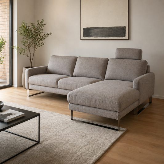 METTE MADISON Ecksofa mit Longchair rechts in Catona 60A Brown