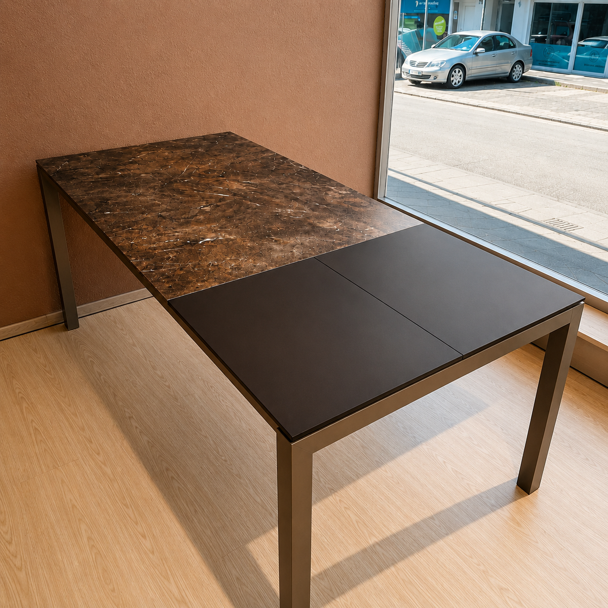 WILLISAU PRATO – Keramik Umbra Marron mit Aluminium Champagner