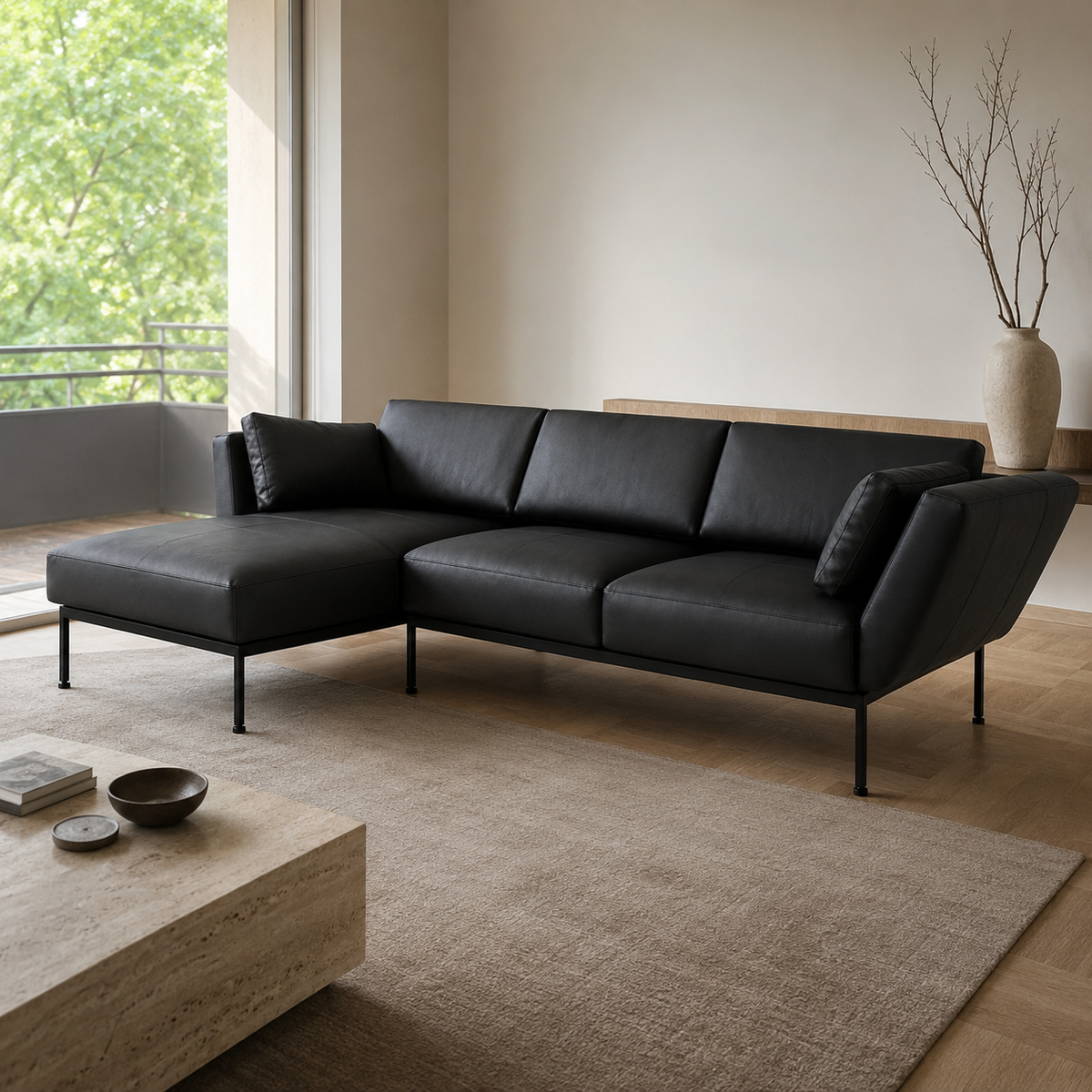 Brühl RORO MEDIUM Wohnlandschaft – Projektkonfiguration in schwarzem Leder