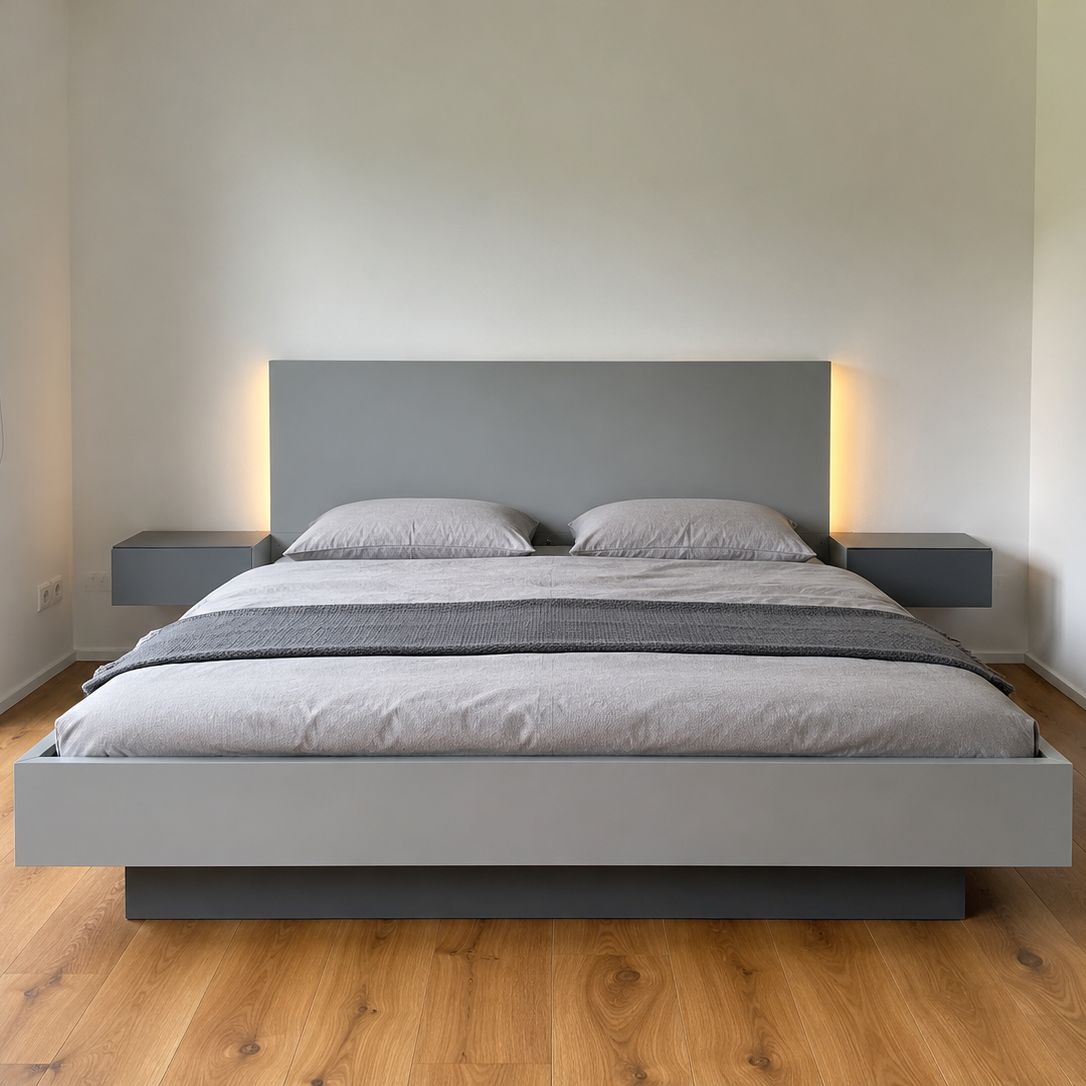 WK 121 LUGANO Bettanlage mit LED-Kopfteil und gefrosteten Glasabdeckungen