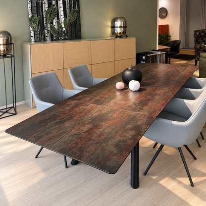 WK 852 Ausziehtisch mit PFR2-Freiform und schwarzem Stahlgestell